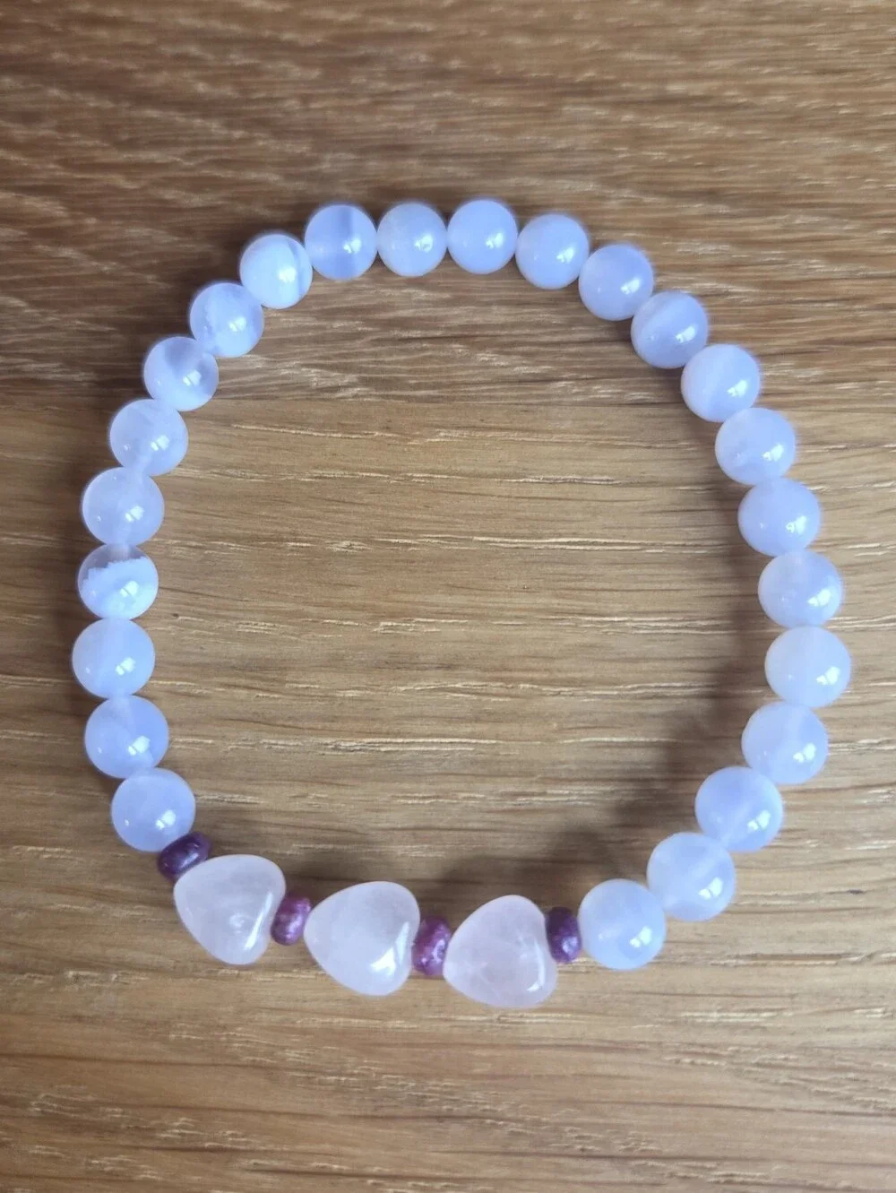 Blue Chalcedony, Rose Quartz & Lepidolite Beaded Bracelet | Handmade